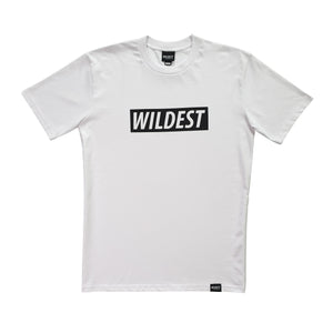 White coloured t shirt with black Wildest block print